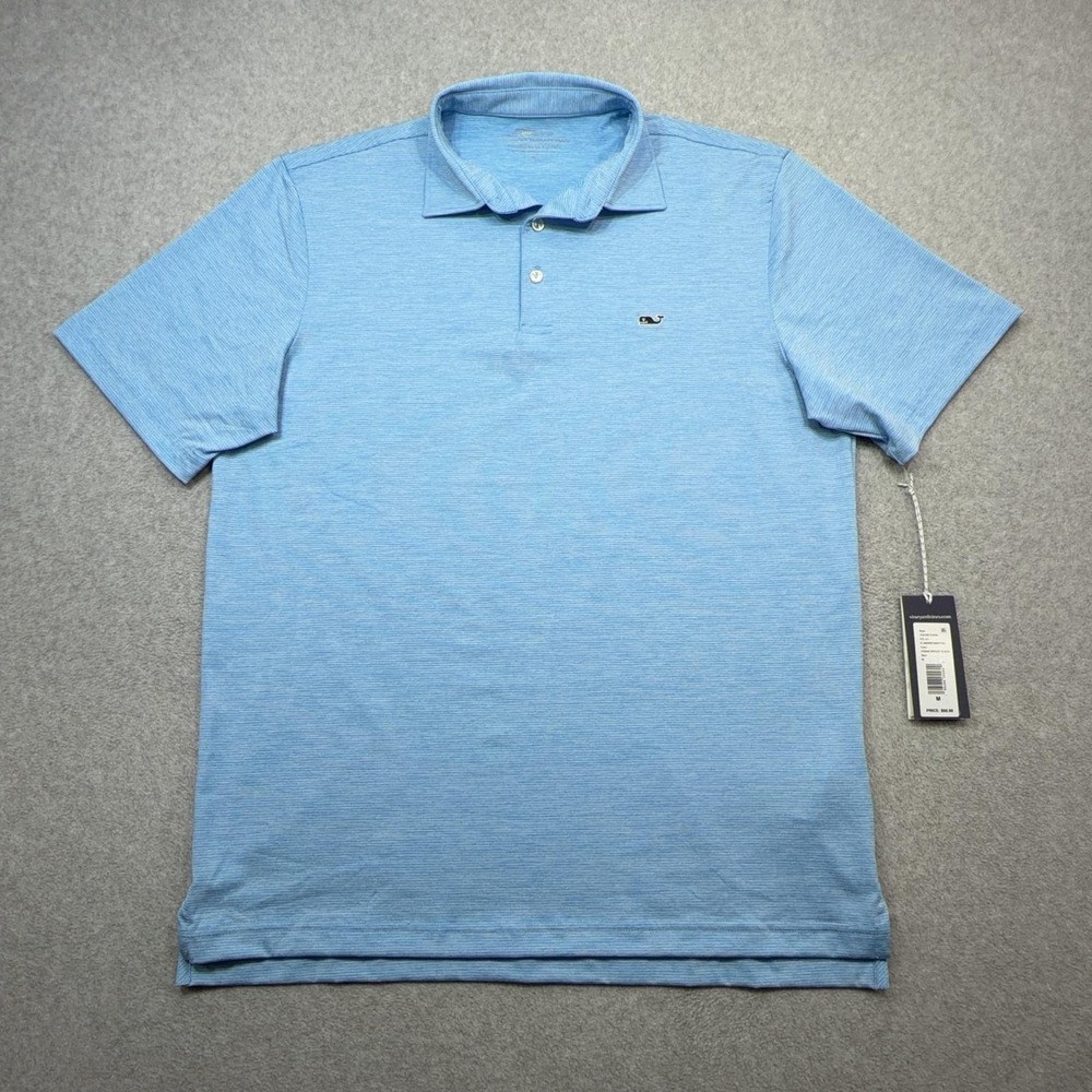 Vineyard Vines Polo Shirt Mens Medium Blue St. Jean Stripe OTG Sankaty Golf